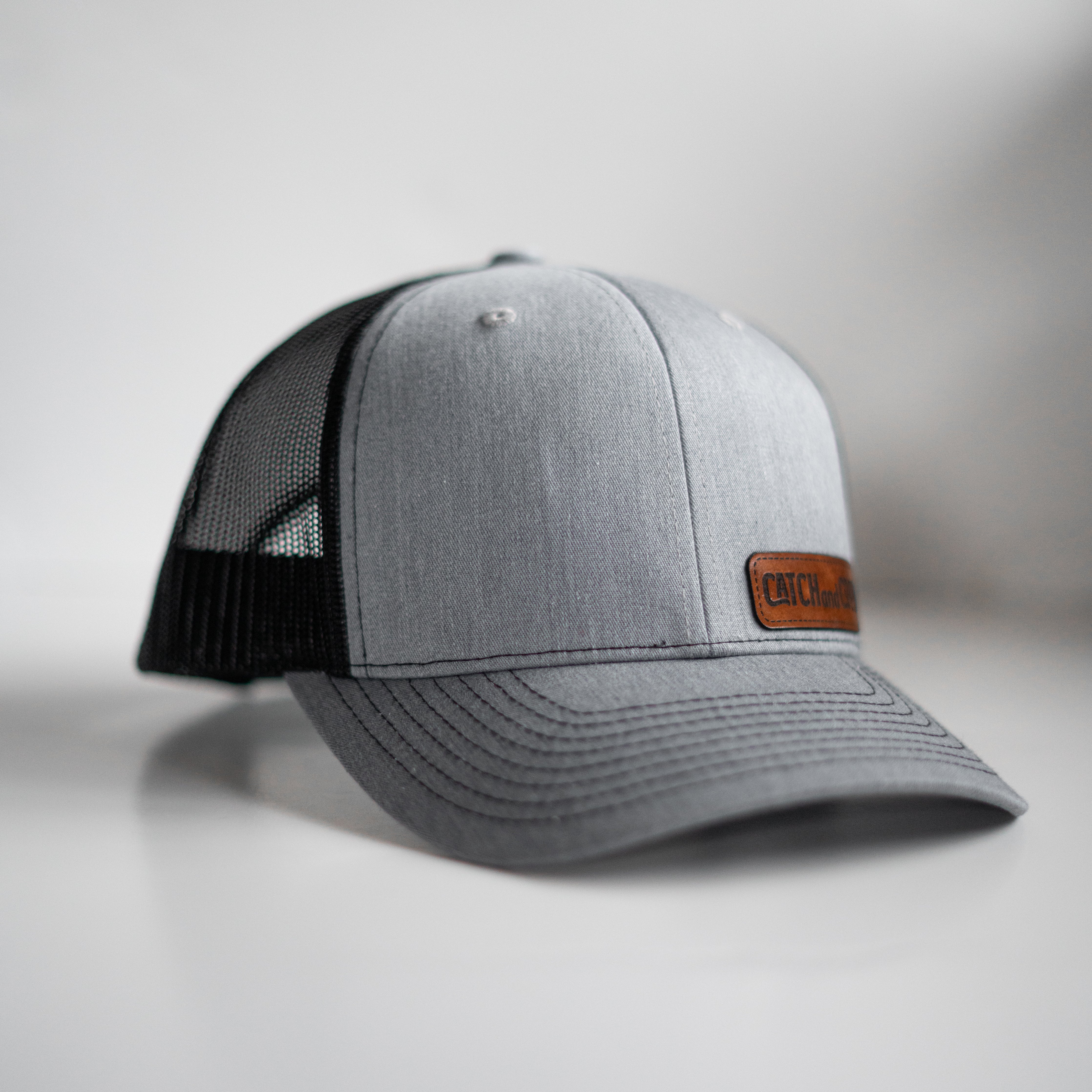 Heather Grey Hat - Offset Leather Patch