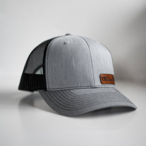 Heather Grey Hat - Offset Leather Patch